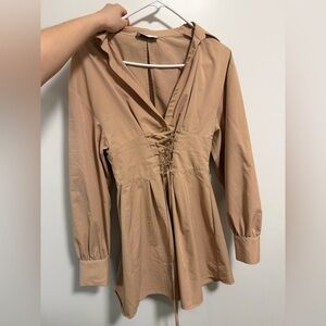 BERSHKA tan Lace-Up Dress